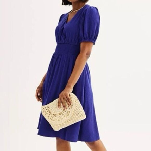 Draper James RSVP Purple Textured Puff Sleeve Midi Dress Size M - Picture 1 of 9